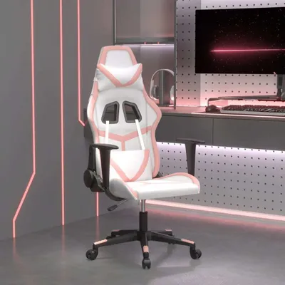 Produktbild von Design Gaming-Stuhl mit Massagefunktion Weiß und Rosa Kunstleder, Bürostühle 2024 Neu