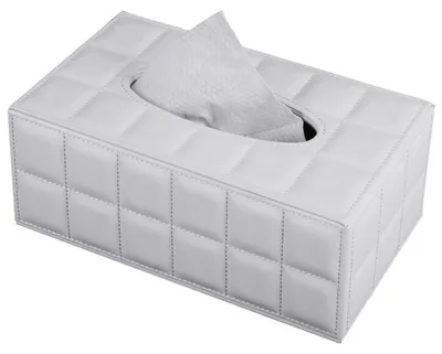 Image de Couvercle pour boîte de mouchoirs, en cuir PU, blanc à carreaux, dimensions : 25,3 x 14 x 10,5 cm