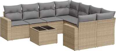 Immagine prodotto di vidaXL Set di divani da giardino 9 pezzi con cuscini Beige poly rattan