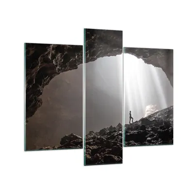 Produktbild von Bilder auf glas - 3 Teile - Höhle Morgendämmerung Frau - 95x80cm - Glasbilder - Wandbilder - Bilder - zum Aufhängen bereit - Wanddekoration aus Glas - Glas Bilder - Wandbild auf Glas - GCB95x80-4468