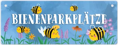 Produktbild von Bienenparkplätze Metallschild L in 10,5x28cm mit niedlichen Bienen