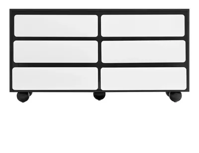 Zdjęcie produktu dla Komoda z szufladami do salonu - Komoda stojąca - 6 szuflad - 140 x 38 x 74,5 cm - Nowoczesny design - Metalowe nóżki - Czarno-biała