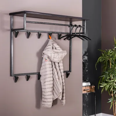 Produktbild von Hoyz - Garderobe Yucon High - 12 Haken - Hutablage - Massives Akazienholz - 100x30x80