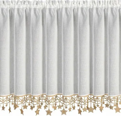 Produktbild von EUROFIRANY | Bistrogardine - Weihnachtsvorhang - 90 x 150 cm - weiß mit goldenen Sternen - Scheibengardine