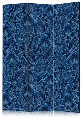 Obrázok produktu pre Muralo AKUSTIK-PARAVENT, 3-dielny, skladací, modré listy, 135 cm x 172 cm
