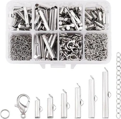 Produktbild von Met 70 Stücken Twist-Extender- Ketten, 240 Stück Rostfreier Stahl (304) Sprungringe & 70 Stück Klettverschlüsse für Schmuckherstellung - Metall