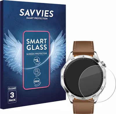 Produktbild von 3x Savvies Schutzglas Folie für Huawei Watch GT 4 (46mm) 9H Panzer Schutzfolie Glas Displayschutz klar transparent