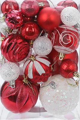 Produktbild von Heikoeco® Weihnachtskugeln in einer Mischung aus strahlendem Weiß und tiefem Rot,weihnachtskugeln set,weihnachtsbaumkugeln,christbaumschmuck set