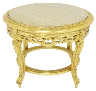 Produktbild von Großer Casa Padrino Barock Beistelltisch mit Marmorplatte Gold / Creme Ø 70 x H. 45 cm - Runder Antik Stil Tisch - Barock Wohnzimmer Möbel