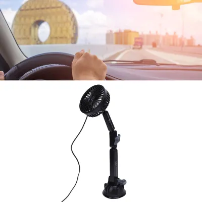 Immagine prodotto di Ventilatore USB con ventosa, silenzioso, 3 velocità, regolabile a 360°, raffreddamento per auto, camion, furgone, SUV, camper, barca, nero, esteso