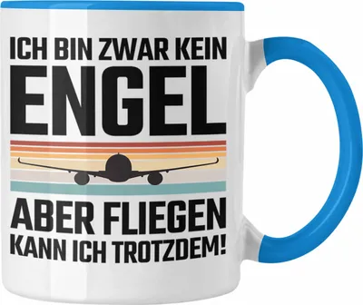 Produktbild von Trendation - Pilot Geschenk Tasse Flugzeug Fliegen Geschenkidee Piloten Kaffeetasse Kein Engel (Blau)