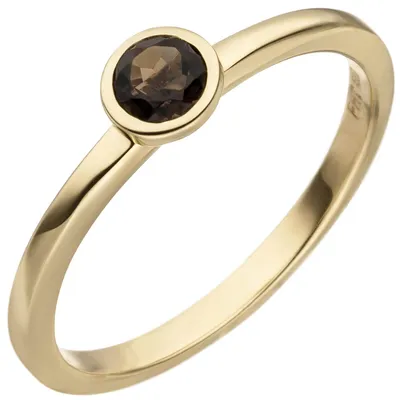 Produktbild von Ring Solitär Damenring mit Rauchquarz, facettiert rund, 585 Gold Gelbgold Innenumfang 60mm  Ø19.1mm