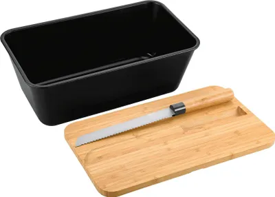 Zdjęcie produktu dla KESPER Pojemnik na chleb z deską do krojenia i nożem 348 X 155 X 20 cm Czarny 58481