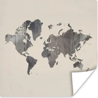 Produktbild von MuchoWow® Poster Weltkarte - Holz - Grau 50x50 cm - Wohnzimmerdekoration