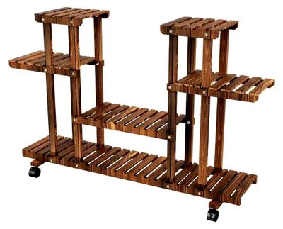 Produktbild von Pflanzenregal aus Holz mit 4 Ebenen und Rollen