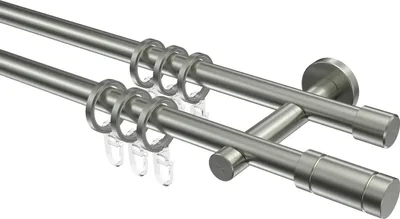 Produktbild von Interdeco Gardinenstange / Vorhangstange Edelstahl, Typ Enorma Jolly (Rillenzylinder), 16 mm Ø 2-läufig, 220 cm