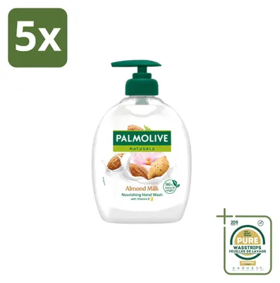 Produktbild von 5 x  Palmolive Flüssigseife Amandelmilch und Aloe Vera - 300 ml - Vorratspackung - 5 Stücke