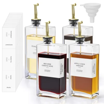 4er-Set 500 ml Glas-Ölflaschen mit Ausgießer, gold