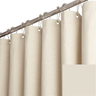 Imagen del producto de Cortina de ducha impermeable con ganchos, color beige