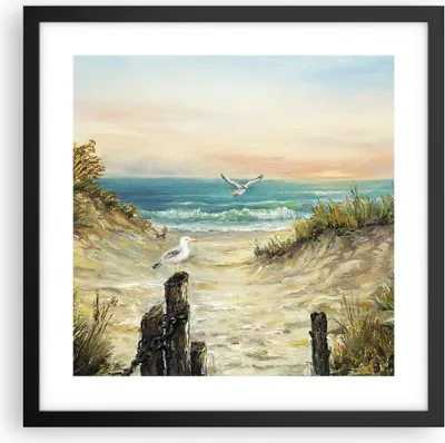 Produktbild von Gerahmtes Poster - Schwarzer Rahmen - Impressionismus Möwen Küste - 40x40 cm - Wand Bild - Wanddeko - Wandbilder - Kunstposter - Wandposter - Bilderrahmen - Bilder - Kunstdruck - P2BAC40x40-4602