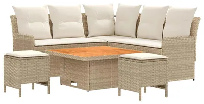 Produktbild von Möbelsets mit Kissen 6 pcs Beige und Creme PE-Rattan