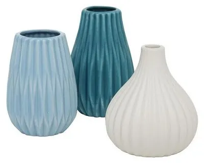Produktbild von Vase Wilma H12 cm  Ø 10cm Steingut hellblau/ türkis/weiß 3er-Set