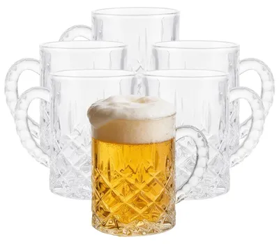 Immagine prodotto di Bicchieri da birra con manico, capacità 200 ml, set da 6, in vetro
