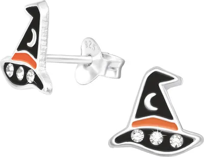 Produktbild von Halloween Ohrringe für Kinder: Ohrstecker Silber 925 Hexenhut (Witch hat)