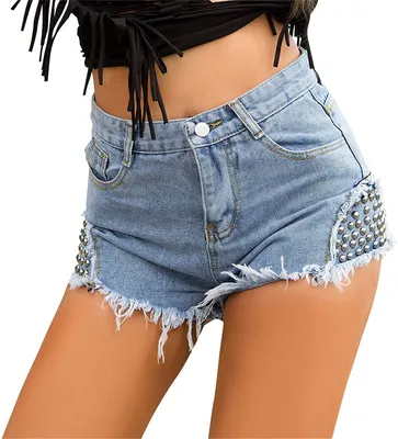 Produktbild von Damen Basic Jeans-Shorts Zerrissene Wulstige Helle Jeans-Shorts Hot Pants Ultra Short Nachtclub Damen y High Waist Mit hohen Taille Jeans-Shorts (Color : Blue, Size : X-Large)