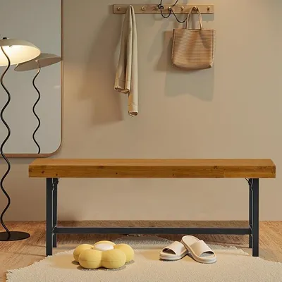 Imagen del producto de Banco de madera para 2 personas, banco para comedor con capacidad de hasta 200 kg, banco de cocina en estilo rústico, banco para comedor, bancos para pasillo, entrada, cocina y comedor, madera, 120x38x45 cm, color natural