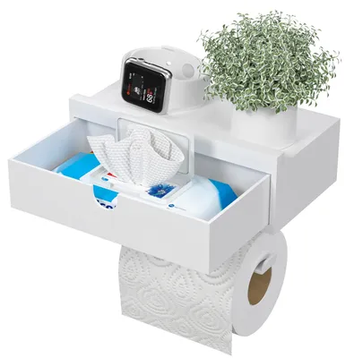 Produktbild von Toilettenpapierhalter aus Bambus mit Fach für Feuchttücher, Toilettenpapierrollenhalter (weiß)