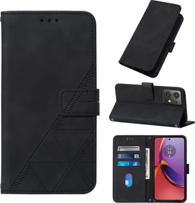 Produktbild von Hülle für Motorola Moto G84 Prägung Flip Leder Kartenfächer Schutzhülle mit Ständer Schwarz