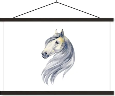 Produktbild von MuchoWow® Textilposter Pferd - Aquarell - Tier - Mädchen - Kinder - Mädchen 60x40 cm mit schwarzem Rahmen - Hölzernes