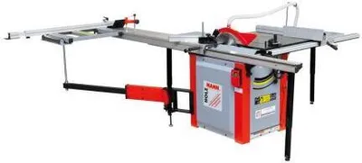 A woodworking table saw with various attachments, shown against a white background.