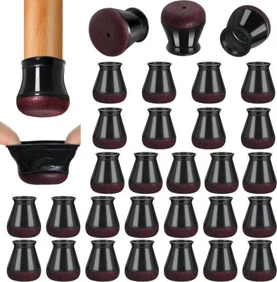 Produktbild von Famanu Stuhlbeinkappen 32 Stück, runde Silikon-Stuhlbeinschutzkappen mit Filz, schwarz, für Stuhlbeine (Durchmesser: 14-20mm)
