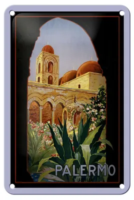 Zdjęcie produktu dla Tabliczka blaszana „Podróż” 12 x 18 cm – Palermo, Włochy – malowniczy obrazek, tabliczka dekoracyjna