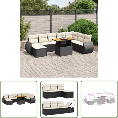 Produktbild von The Living Store 9-tlg. Garten-Sofagarnitur mit Kissen Schwarz Poly Rattan