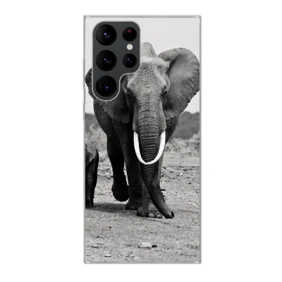 Produktbild von MuchoWow® Handyhülle Schutzhülle Hülle für Samsung Galaxy S22 Ultra Elefant - Kind - Schwarz - Weiß Silikon Softcase Handy Hülle - Abbildung