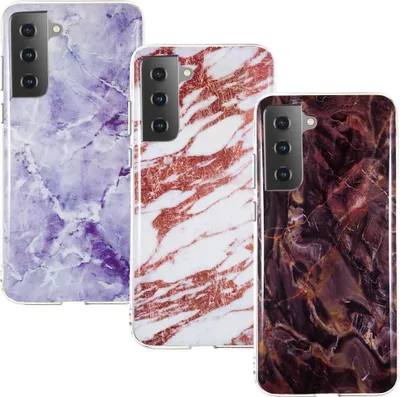 Produktbild von CLM-Tech Hülle 3x kompatibel mit Samsung Galaxy S22 - TPU Silikon-Hülle Case Schutzhülle Handyhülle 3er Set - Marmor lila schwarz weiß gold