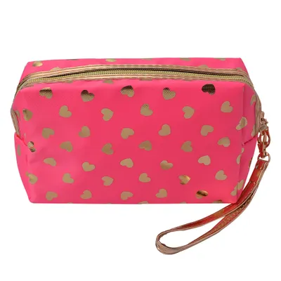 Obrázek produktu pro Kosmetická taštička Juleeze JZTB0026F – růžová, se zlatými srdíčky, rozměry 18x10 cm