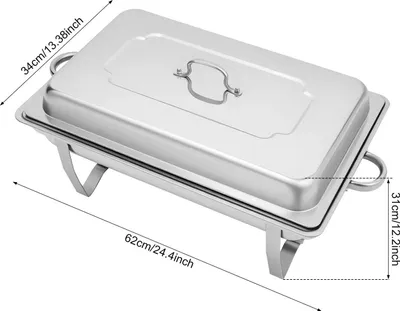 Immagine prodotto di Scaldavivande - Chafing dish - Capacità 9 L - Acciaio inossidabile - Rettangolare - Con coperchio - Dimensioni 62×34×31 cm - Argento