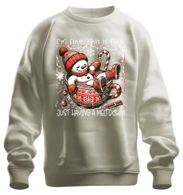 Immagine prodotto di I'm fine this is fine meltdown Schneemann lustig Unisex Felpa Pullover, Natur, L