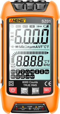 Zdjęcie produktu dla ANENG SZ01 Inteligentny multimetr cyfrowy 6000 zliczeń Automatyczny zakres True RMS NCV Uniwersalny miernik Ręczny tester wielofunkcyjny Woltomierz Amperomierz z podświetleniem Latarka Pomiar napięcia AC/DC i prądu Rezystancja Częstotliwość