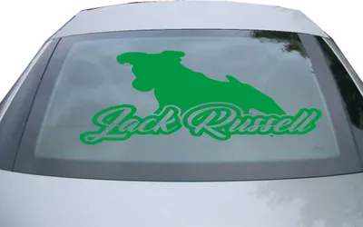 Produktbild von Indigos UG - Aufkleber Heckscheibe & Motorklappe DE7130 - grün - 600x233 mm - Jack Russell Terrier mit Name - Auto Scheiben Fenster Heckklappe Tuning Racing JDM - Die cut