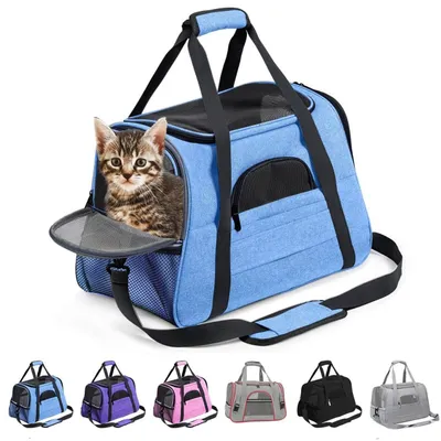 Produktbild von Faltbare Hundetransportbox - Atmungsaktiv - Verstellbar - Katzentransportbox - Tragetasche mit Plüschmatratze - Mehrere Öffnungen - Tiertransportbox