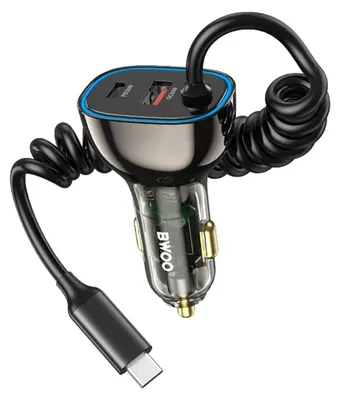 Zdjęcie produktu dla Bwoo Ładowarka Samochodowa Pd Cc96C 1X Usb-C 1X Usb 30W Z Kabelem Usb-C Szara