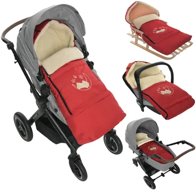 Produktbild von Winter Fußsack für Kinderwagen Babyschale Schlittensack Wollesack Baby Fußsack Kuschelsack Winterfußsack 40 x 90/110 cm (Rot)