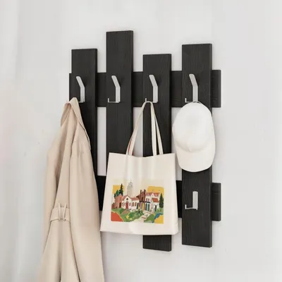 Immagine prodotto di Appendiabiti da Muro 64x4x79 cm Attaccapanni con Montaggio a Parete in Legno Nero