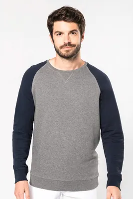Produktbild von Kariban Zweifarbiges Herren-Sweatshirt French Terry BIO mit Rundhalsausschnitt und Raglanärmeln