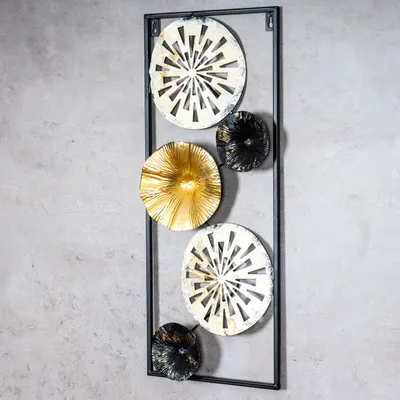 Produktbild von 3D Wandbild H60cm Ringe Metall Weiß Schwarz Gold Deko Teller Wanddeko Design